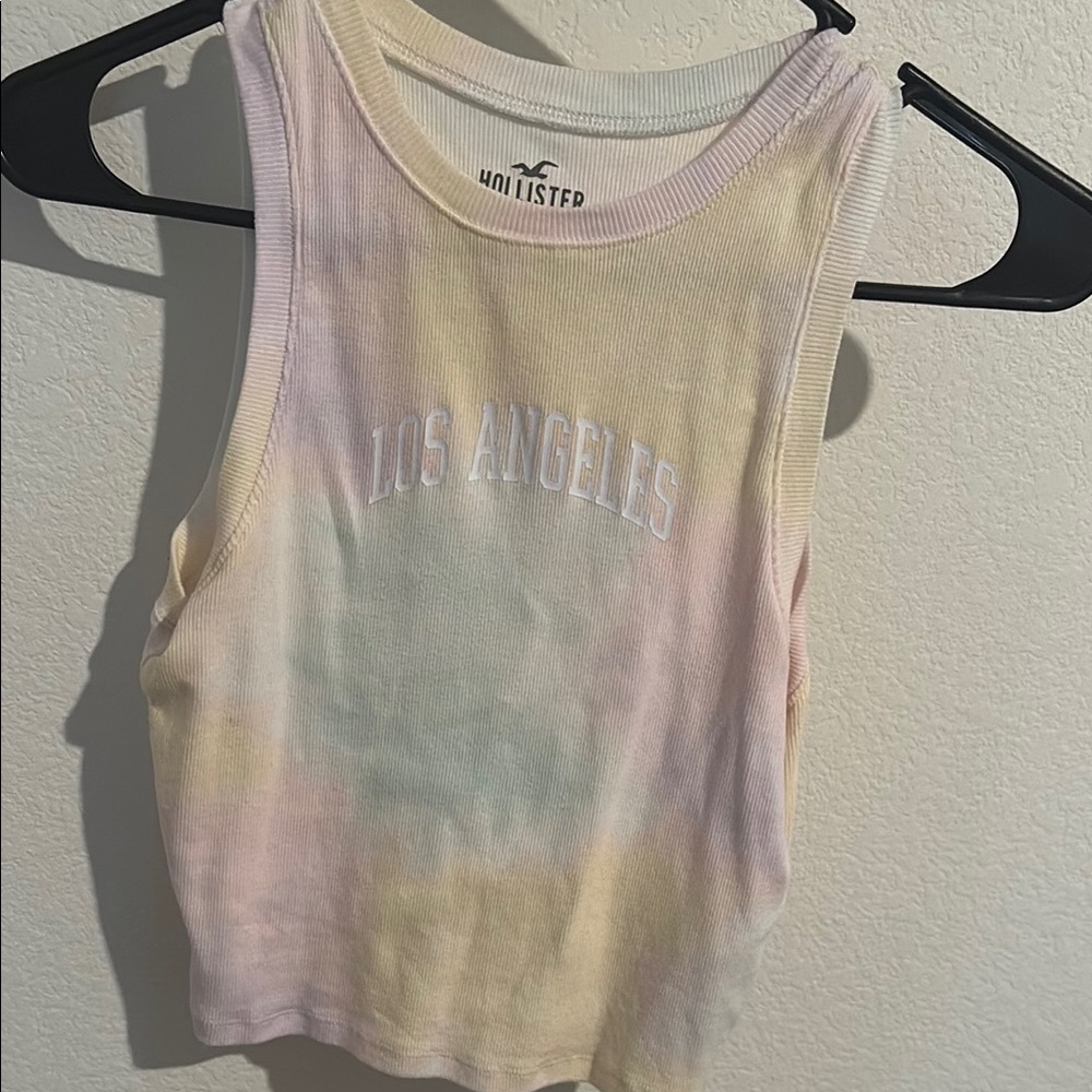 Hollister Pink Yellow Crop Muscle Tee